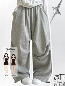 Dazy Tall Celana Sweatpants Wanita Pinggang Elastis Gaya Street Streetwear Kasual Longgar untuk Olahraga Musim Panas Warna Abu-abu - Light Grey - View 1