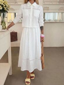 DAZY Women's Solid Color Long Sleeve Top And Skirt Casual 2 Pieces Set Fall - White - View 5