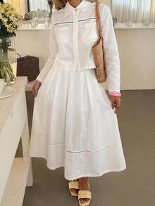 DAZY Women's Solid Color Long Sleeve Top And Skirt Casual 2 Pieces Set Fall - White - View 2