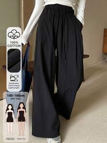 DAZY Solid Drawstring Waist Wide Leg Pants Fall - Black - View 1