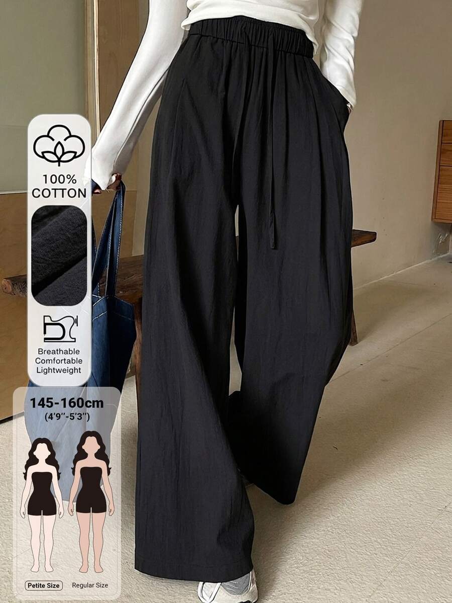 DAZY Solid Drawstring Waist Wide Leg Pants Fall - Black - View 1