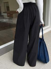 DAZY Solid Drawstring Waist Wide Leg Pants Fall - Black - View 2