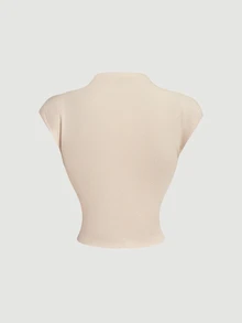 SHEIN MOD 女款棉質杏色兩件套：無袖時尚修身立領上衣，度假夏季休閒優雅，適合早午餐與花園派對 - 淡黃色 - 查看 6