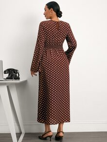 MaterniWear Elegant Polka Dot Print Maternity Commuter Dress - Brown - View 6