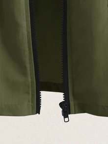 Kids Tween Girls Fashion Casual Autumn Winter Colorblock Zipper Pocket Waist- Mid- Jacket, Autumn, Winter Back To School Halloween Festival - Army Green - View 3