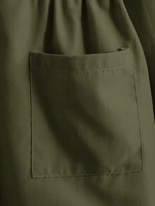 Kids Tween Girls Fashion Casual Autumn Winter Colorblock Zipper Pocket Waist- Mid- Jacket, Autumn, Winter Back To School Halloween Festival - Army Green - View 4