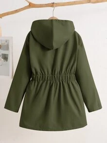 Kids Tween Girls Fashion Casual Autumn Winter Colorblock Zipper Pocket Waist- Mid- Jacket, Autumn, Winter Back To School Halloween Festival - Army Green - View 2