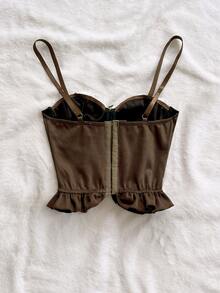 Soleia Women's Lace Camisole Top With Drawstring Tie Cups And 3D Lace - Brown - View 2