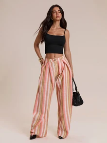 Glamine Autumn Fashion Commuter Striped Curved Leg Pants Beach Pink And White Striped Casual - Multicolor - View 4