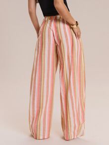 Glamine Autumn Fashion Commuter Striped Curved Leg Pants Beach Pink And White Striped Casual - Multicolor - View 2