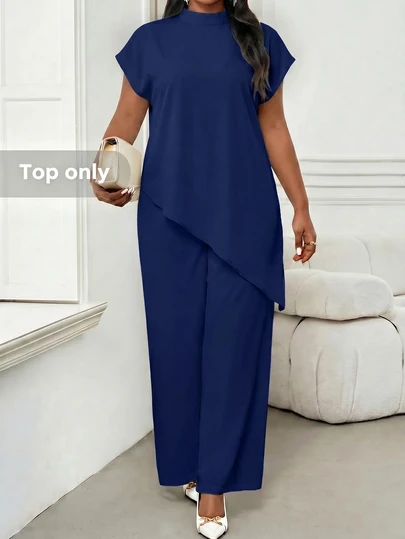 SHEIN Lady Conjunto Casual para o Dia a Dia Feminino Plus Size com Top de Gola Alta e Calça Longa em Cor Sólida