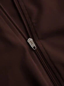 Slaydiva Women's Casual Basic Zip-Up V-Neck Long Sleeve Tight Fit Jacket - E In Fall/Winter - Rust Brown - View 5