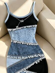 Resyla Women Colour-Blocked, Digital-Print, Spaghetti-Strap, Fitted, Mid-Length Dress - Multicolor - View 3