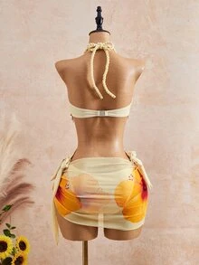 Swim SXY 26SS Spring/Summer Vacation Apricot Vintage Square Neck Slimming Braided Rope Starfish Shell Halter One-Piece Swimsuit With Matching Skirt 2 Pieces Set - Yellow - View 6