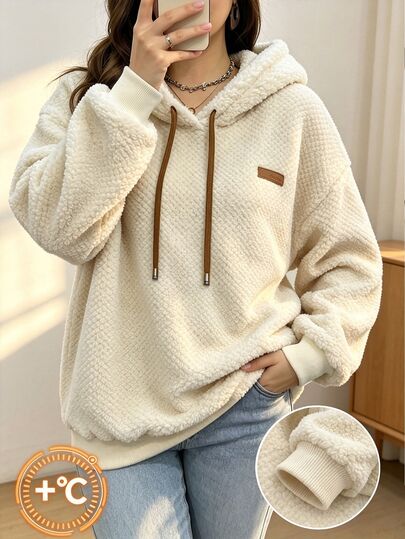 Vionelle Moletom com Capuz de Manga Longa em Fleece para Mulheres Plus Size, Novo Outono/Inverno, Top Macio e Confortável, Adequado para Uso Diário, Casual Simples
