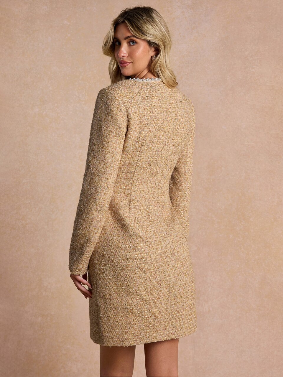 Enchnt Premium Pre-Fall Romantic Women's Elegant Khaki Slimming Tweed Short Dress,Casual Dress,Festival Outfits,Work Outfits,Formal Wear,Graduation