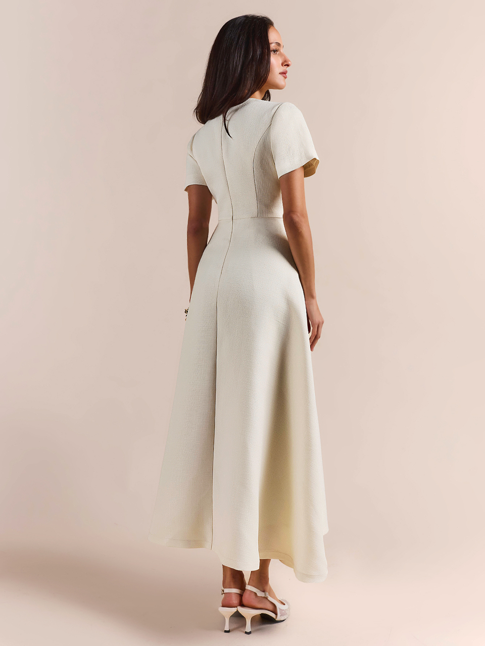 Enchnt Premium Pre-Fall Romantic Women's Elegant Off-White Tweed Round Neck Long Dress,Casual Dress,Festival Outfits,Birthday Dress,Formal Wear,Work