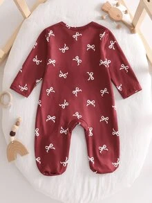 (Random 5-In-1) Newborn Comfortable Soft Cozy Multi-Color Apricot Pink Khaki Floral Heart Bow Ditsy Floral Heart All-Over Print Long Sleeve Footed Zipper Romper - Khaki - View 2