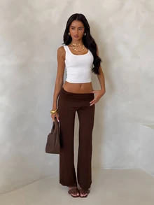 Glamine Brown High Elasticity Solid Color Baggy Long Pants Back To School Fall Autumn Gym Yoga Pilates Running Jogging Casual Lounge Workout Stretchy Everyday - Mocha Brown - View 8