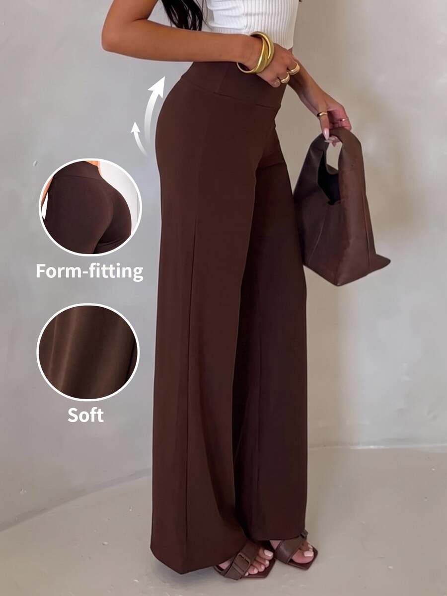 Glamine Brown High Elasticity Solid Color Baggy Long Pants Back To School Fall Autumn Gym Yoga Pilates Running Jogging Casual Lounge Workout Stretchy Everyday - Mocha Brown - View 1
