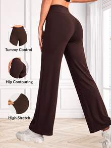 Glamine Brown High Elasticity Solid Color Baggy Long Pants Back To School Fall Autumn Gym Yoga Pilates Running Jogging Casual Lounge Workout Stretchy Everyday - Mocha Brown - View 2