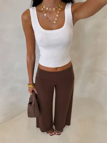 Glamine Brown High Elasticity Solid Color Baggy Long Pants Back To School Fall Autumn Gym Yoga Pilates Running Jogging Casual Lounge Workout Stretchy Everyday - Mocha Brown - View 7