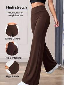 Glamine Brown High Elasticity Solid Color Baggy Long Pants Back To School Fall Autumn Gym Yoga Pilates Running Jogging Casual Lounge Workout Stretchy Everyday - Mocha Brown - View 3