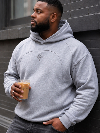 Ethos Form Plus Size Young Men's Loose Fit Patchwork Hoodie Sweatshirt,Plain Grey,Autumn,Streetwear,Graduation,Back-To-School,Gift For My Boyfriend,Vintage,Party