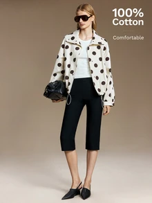 Ontre Polka Dot Print Drop Shoulder Coat Street-Cool, High-End, Simple, Cool Motorcycle Style Workwear A Must-Have For Winter: A High-End, Comfortable - Light Yellow - View 5