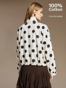 Ontre Polka Dot Print Drop Shoulder Coat Street-Cool, High-End, Simple, Cool Motorcycle Style Workwear A Must-Have For Winter: A High-End, Comfortable - Light Yellow - View 3