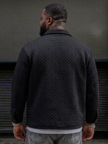 Ethos Form 男士加大码夹克，男士前扣长袖口袋简约夹克，休闲日常穿着，男士夹克，秋冬版男士夹克，男朋友礼物，温暖的长袖休闲外出夹克，男士黑色夹克，男士休闲夹克，男士 Shacket 纹理夹克 - 黑色 - 查看 2