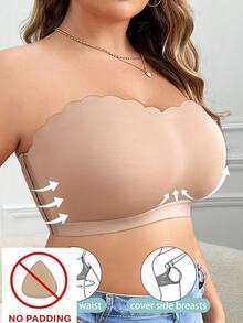 SHEIN Plus Size Women Side Button Closure Wireless Tube Top Bralette - Apricot - View 7