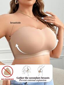 SHEIN Plus Size Women Side Button Closure Wireless Tube Top Bralette - Apricot - View 6