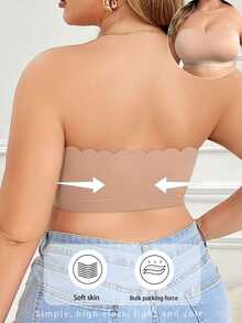 SHEIN Plus Size Women Side Button Closure Wireless Tube Top Bralette - Apricot - View 2