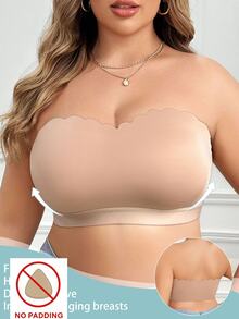 SHEIN Plus Size Women Side Button Closure Wireless Tube Top Bralette - Apricot - View 5