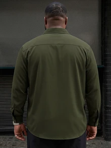 Ethos Form Plus Size Men's Casual Long Sleeve Shirt With Front Button Closure, Formal - Olive Green - View 2