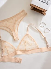 PetitDoll 6pcs/Set Valentine's Day Sexy Sheer Heart Jacquard Mesh Wireless Triangle Bra Lingerie Set - Multicolor - View 7