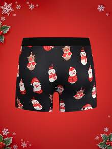 Notgurli Christmas Funny Print Cartoon Santa Claus Gift Box Candy Cane Bell Snowflake Snowman Family Party Men's Mid-Length Boxer Briefs - Multicolor - View 2