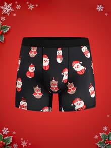 Notgurli Christmas Funny Print Cartoon Santa Claus Gift Box Candy Cane Bell Snowflake Snowman Family Party Men's Mid-Length Boxer Briefs - Multicolor - View 1