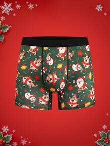 Notgurli Quần boxer nam dáng trung, in hoạt hình hài hước Giáng Sinh hình ông già Noel, hộp quà, kẹo gậy, chuông, bông tuyết, người tuyết, cho tiệc gia đình - Nhiều màu - Xem 1