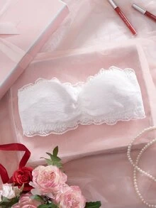 Crystal Vow 1pc Lace Patchwork Bandeau Bra With Non-Slip Silicone Grip For Women - White - View 10