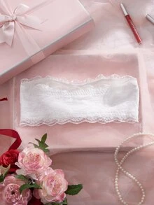 Crystal Vow 1pc Lace Patchwork Bandeau Bra With Non-Slip Silicone Grip For Women - White - View 12
