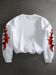 STEELVANCE Men Halloween Spider Skull Print Sweatshirt, Loose Fit Drop Shoulder Crew Neck Pullover, Gothic Streetwear Top - White - View 3