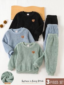 Cozy Pixies Kids Young Boy Decorative Patchwork Crew Neck Long Sleeve Pullover Sweatshirt And Elastic Waist Long Pants 6pcs -Piece Set Comfortable Matching Set - Multicolor - View 4