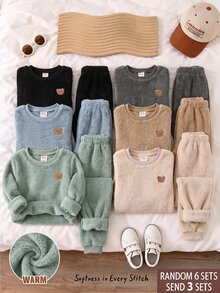 Cozy Pixies Kids Young Boy Decorative Patchwork Crew Neck Long Sleeve Pullover Sweatshirt And Elastic Waist Long Pants 6pcs -Piece Set Comfortable Matching Set - Multicolor - View 3