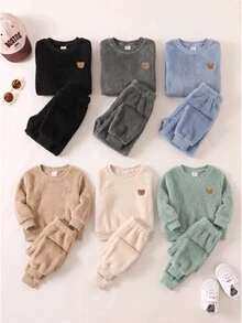 Cozy Pixies Kids Young Boy Decorative Patchwork Crew Neck Long Sleeve Pullover Sweatshirt And Elastic Waist Long Pants 6pcs -Piece Set Comfortable Matching Set - Multicolor - View 5