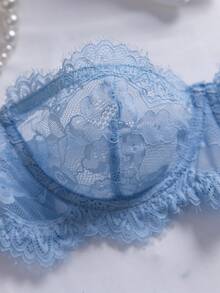 Crystal Vow 2pcs Women Lace Lingerie Set - Baby Blue - View 7