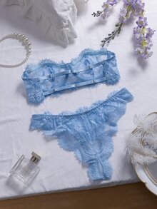 Crystal Vow 2pcs Women Lace Lingerie Set - Baby Blue - View 2