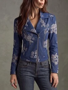SHEIN 女款新款極簡休閒日常牛仔花卉長袖夾克 秋冬夜生活藍色 - 藍色 - 查看 6