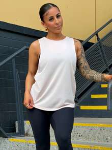 SAYEHFBABY Letter Graphic Raglan Sleeve Sports Tee Gym Topworkout Tank Top - Pink - View 6